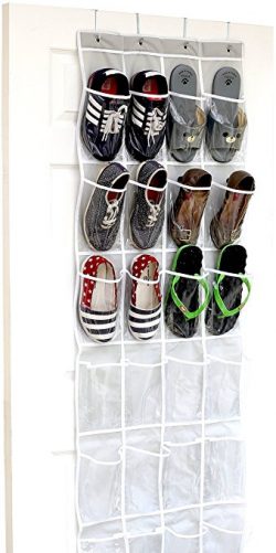ADHD Organizers Simple Houseware 24 pockets Over The Door Hanging Shoe Organizer